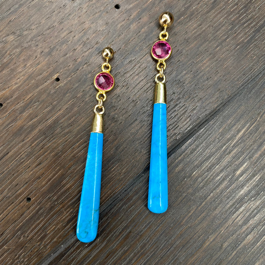 Turquoise and stone drop earring - gold
