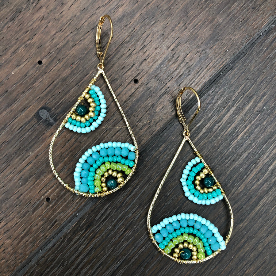 Paisley pattern seed bead teardrop earrings