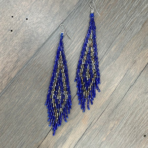 Seed bead long fringe earrings
