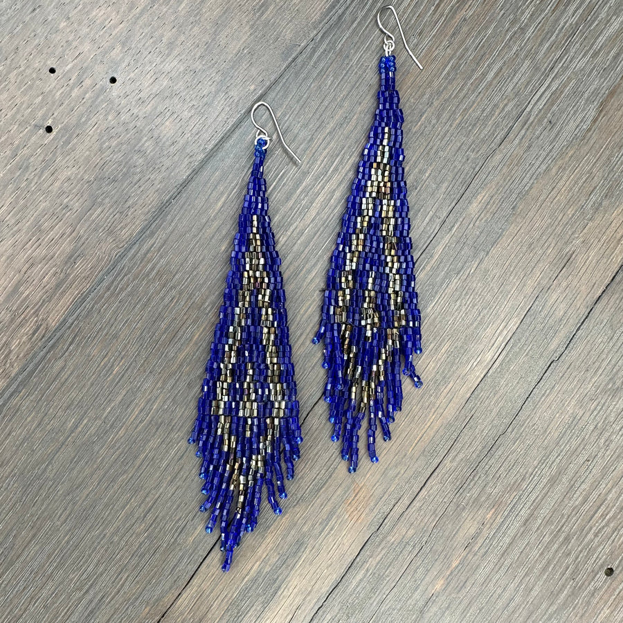 Seed bead long fringe earrings
