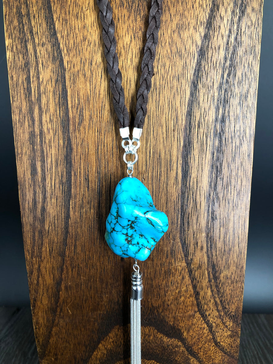 PREORDER - Braided leather necklace with turquoise nugget