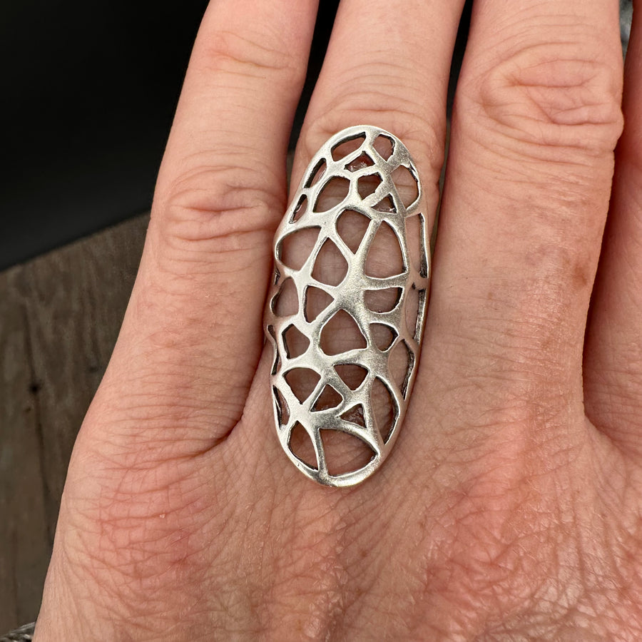 Beaded "mesh" ring - antique silver