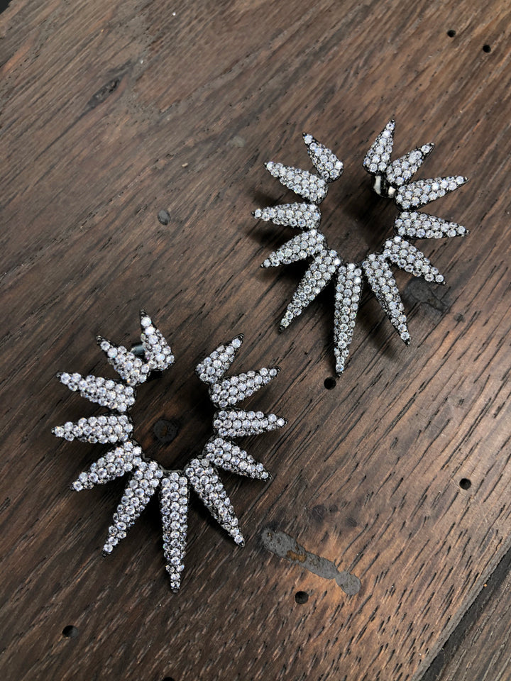 Pavé cz star burst earrings - silver, gold, gunmetal