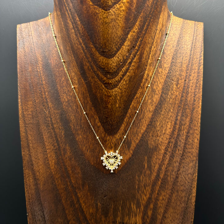 Radiant heart cz amulet necklace - Sterling silver, gold vermeil