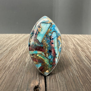 Marquis Chocolate oyster turquoise ring - sterling silver