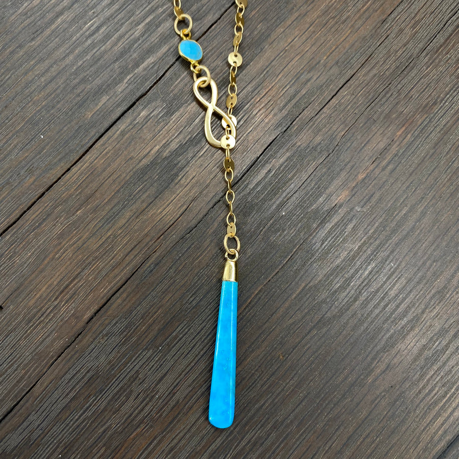 Infinity lariat with turquoise drop - brushed gold