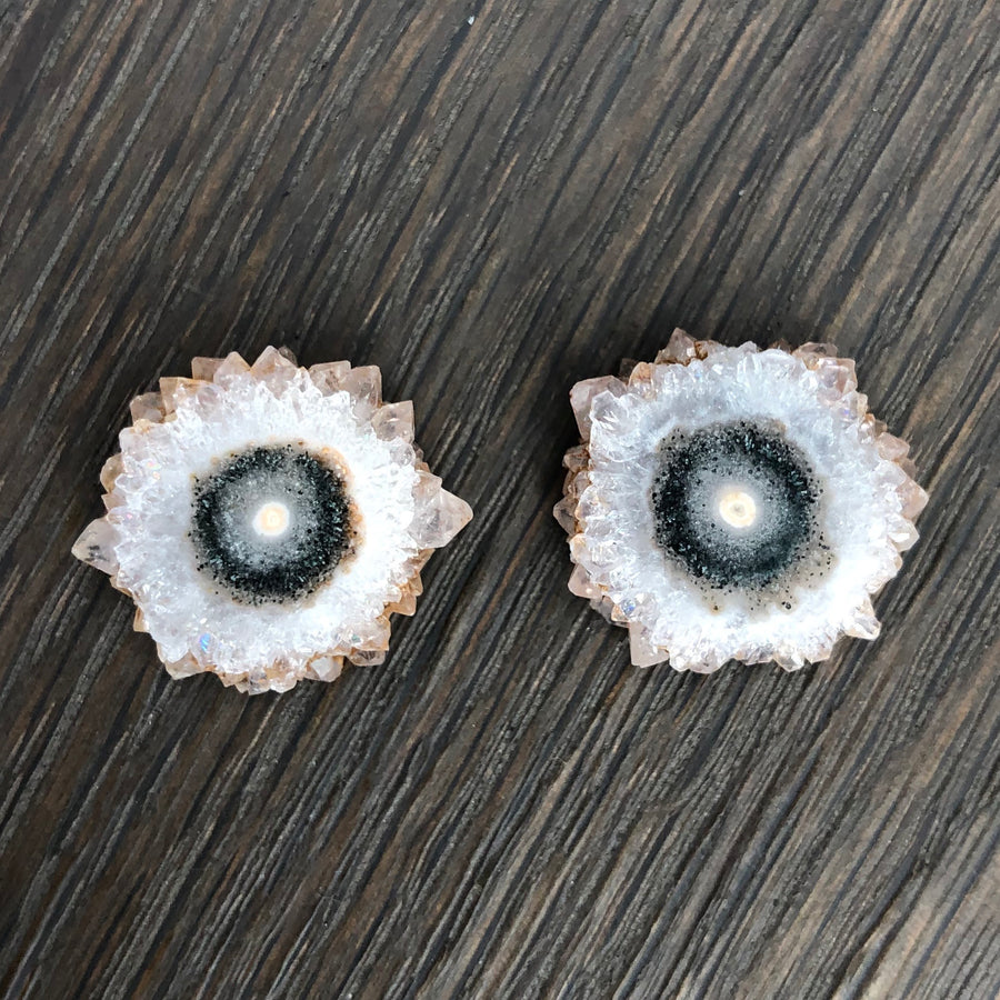 Amethyst and jasper stalactite slice flower stud earrings