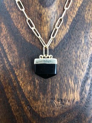 Black onyx quartz chunky pendant necklace
