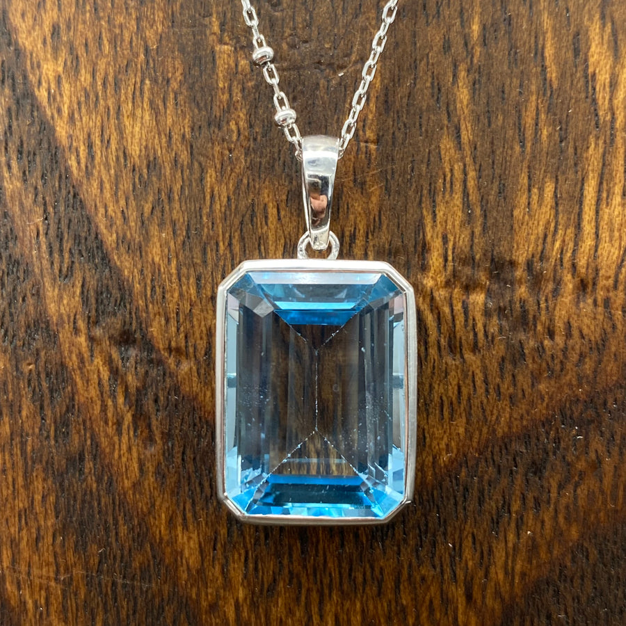 Blue topaz gemstone necklace - sterling silver