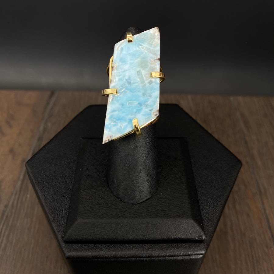 Larimar prong set rings - gold tone