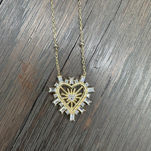 Radiant heart cz amulet necklace - Sterling silver, gold vermeil