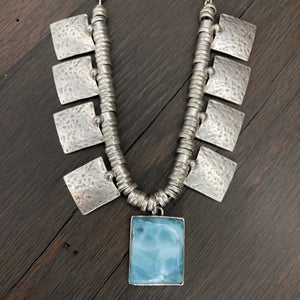 Larimar cushion/rectangle statement necklace