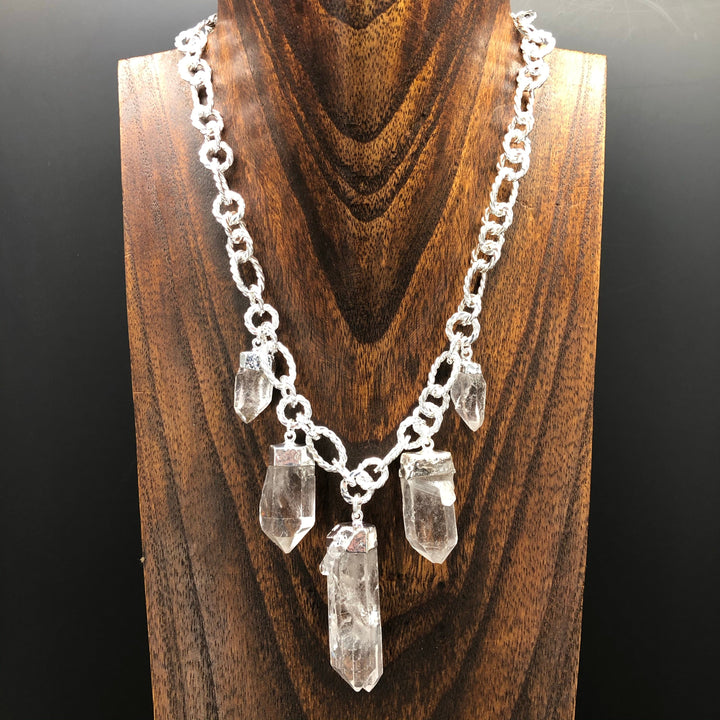 Quartz point statement necklace - silver