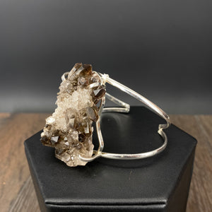 Smoky quartz cuff bracelet - silver