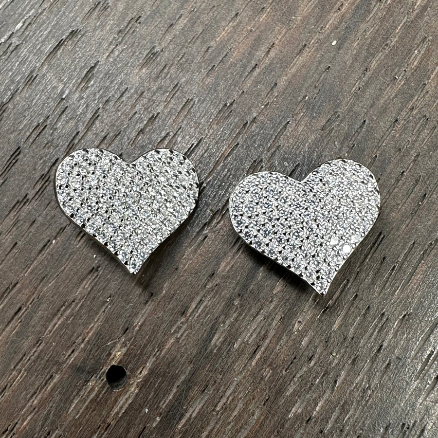 Small pavé cz heart stud earring - Sterling silver, gold vermeil