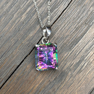 Gemstone rectangle pendant necklace - sterling silver