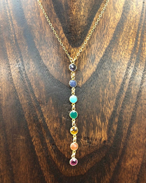 Seven chakra stone lariat necklace - silver and gold – Renee Piatt  Collection