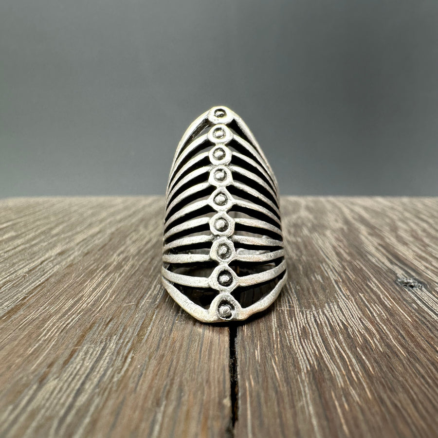 Beaded "stacked lines" ring - antique silver