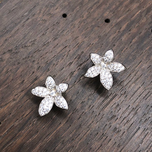 Pavé cz tiny flower stud earring - silver