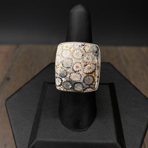 Fossilized coral ring - sterling silver