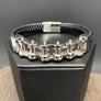 Men's “Bicycle chain” and vegan leather bracelet - chrome - Renee Piatt Collection