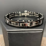Nailhead accent hinged bangle bracelet - gloss black and chrome - Renee Piatt Collection
