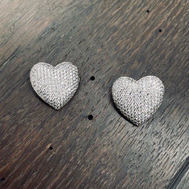 Pavé cz heart button stud earrings - sterling silver, gold vermeil - Renee Piatt Collection