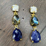 Rainbow moonstone, labradorite and sodalite earrings - gold tone - Renee Piatt Collection