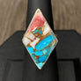 Red oyster turquoise diamond ring - sterling silver - Renee Piatt Collection