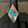 Red oyster turquoise diamond ring - sterling silver - Renee Piatt Collection
