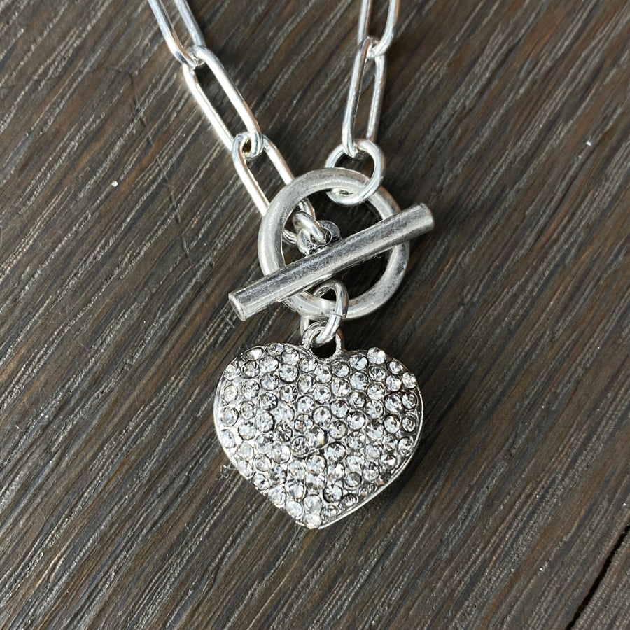 Reversible pavé puffed heart“Wrap and Toggle” necklace - silver, gold - Renee Piatt Collection