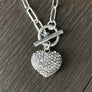 Reversible pavé puffed heart“Wrap and Toggle” necklace - silver, gold - Renee Piatt Collection