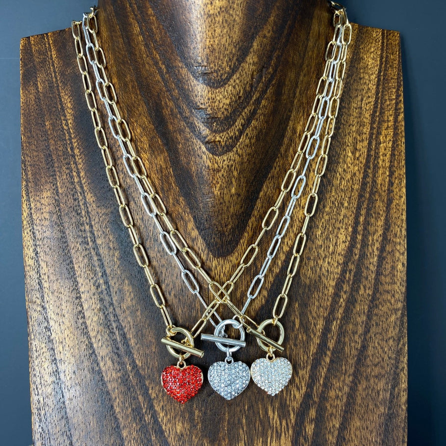 Reversible pavé puffed heart“Wrap and Toggle” necklace - silver, gold - Renee Piatt Collection