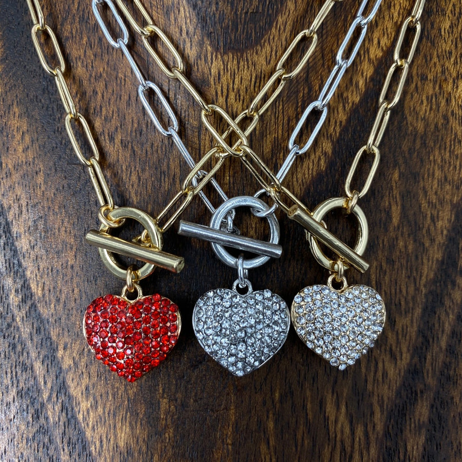 Reversible pavé puffed heart“Wrap and Toggle” necklace - silver, gold - Renee Piatt Collection