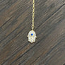 Sky blue cz accent Y necklace with hamsa drop - sterling, gold vermeil - Renee Piatt Collection