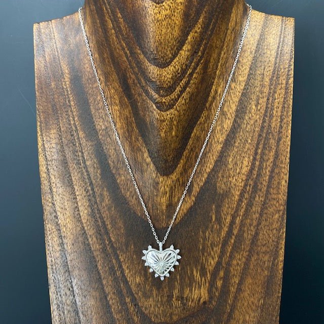 Tiny cz trimmed heart amulet necklace - sterling silver - Renee Piatt Collection