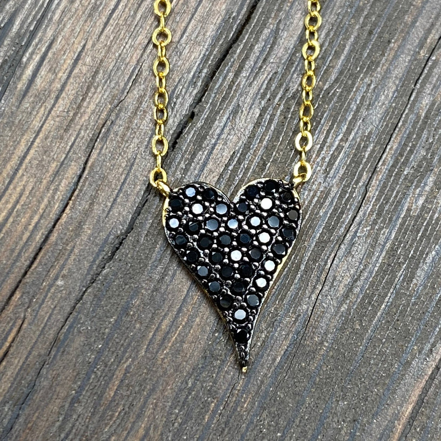 Tiny pavé heart necklace - sterling silver, gold vermeil - Renee Piatt Collection