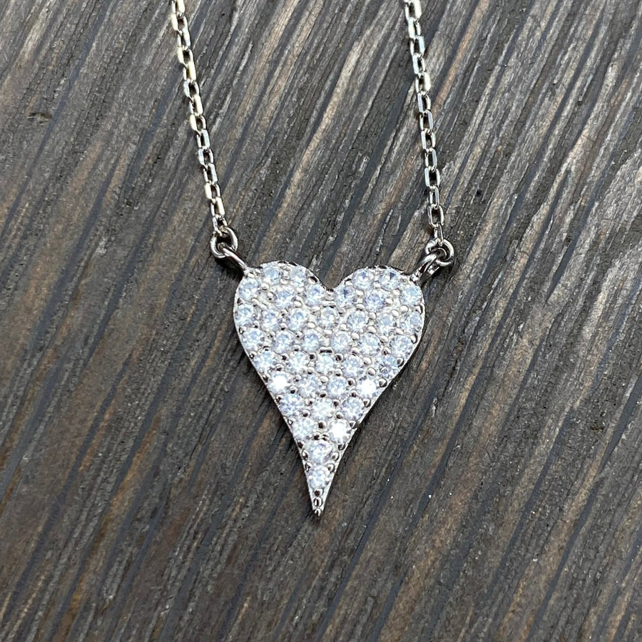 Tiny pavé heart necklace - sterling silver, gold vermeil - Renee Piatt Collection