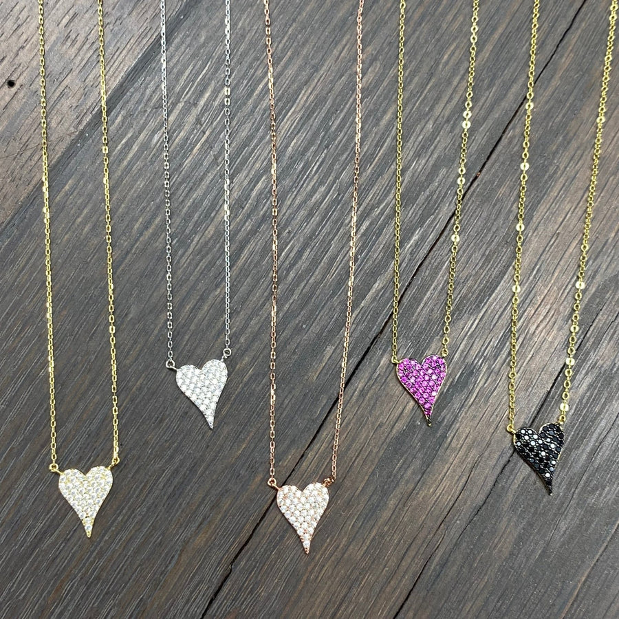 Tiny pavé heart necklace - sterling silver, gold vermeil - Renee Piatt Collection