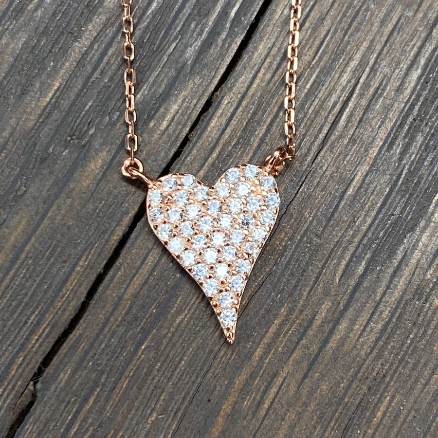 Tiny pavé heart necklace - sterling silver, gold vermeil - Renee Piatt Collection