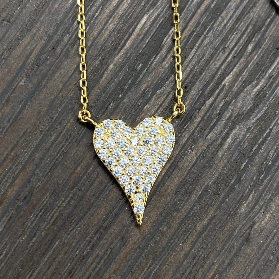 Tiny pavé heart necklace - sterling silver, gold vermeil - Renee Piatt Collection